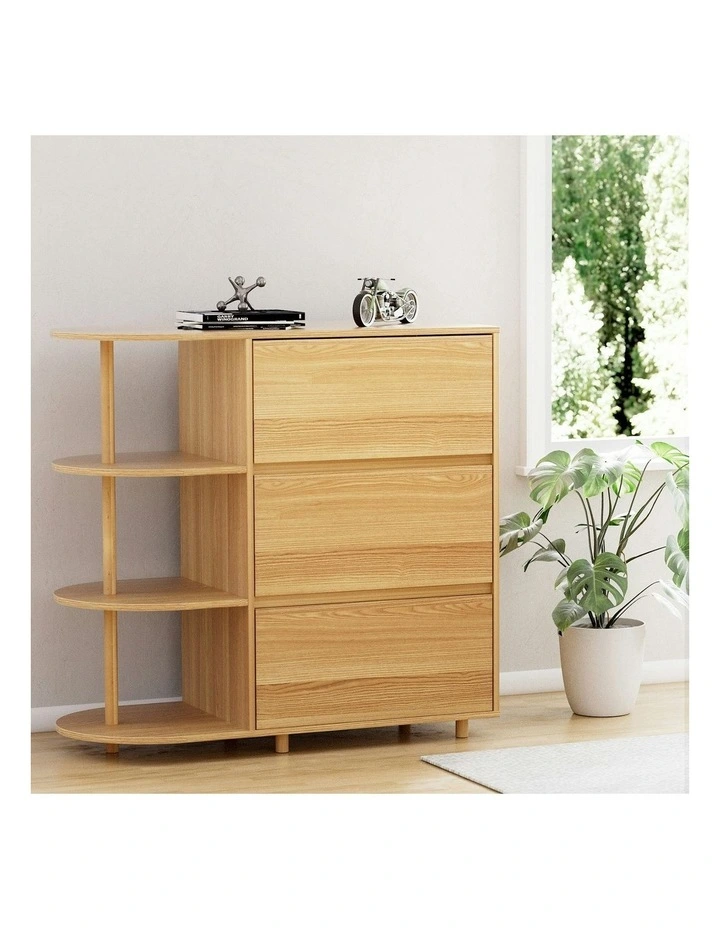 Chest of 3 Drawers 3 Shelves Storage Cabinet in Pine image 3