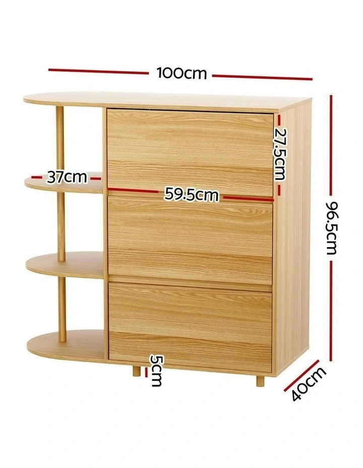 Chest of 3 Drawers 3 Shelves Storage Cabinet in Pine image 4