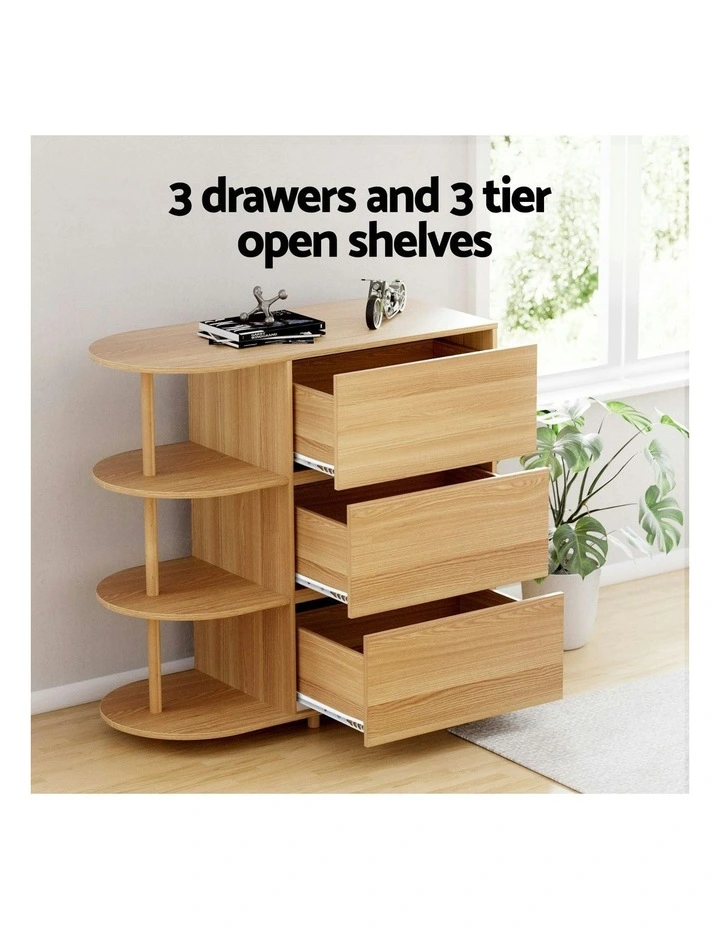 Chest of 3 Drawers 3 Shelves Storage Cabinet in Pine image 5
