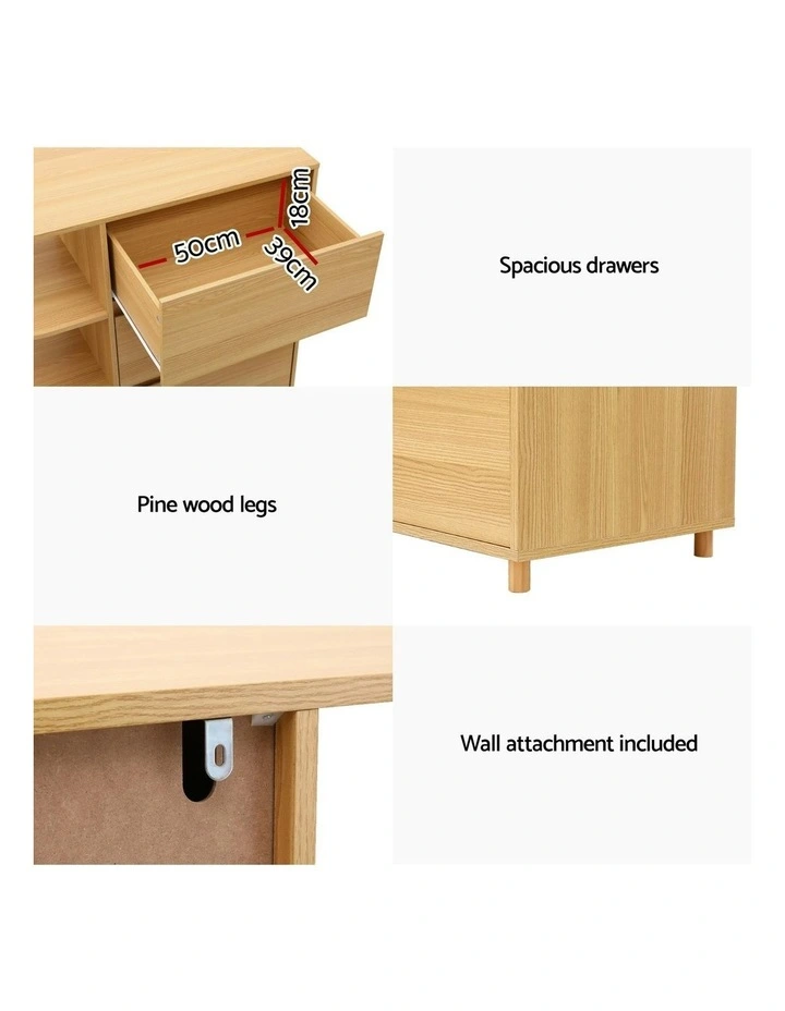 Chest of 3 Drawers 3 Shelves Storage Cabinet in Pine image 6