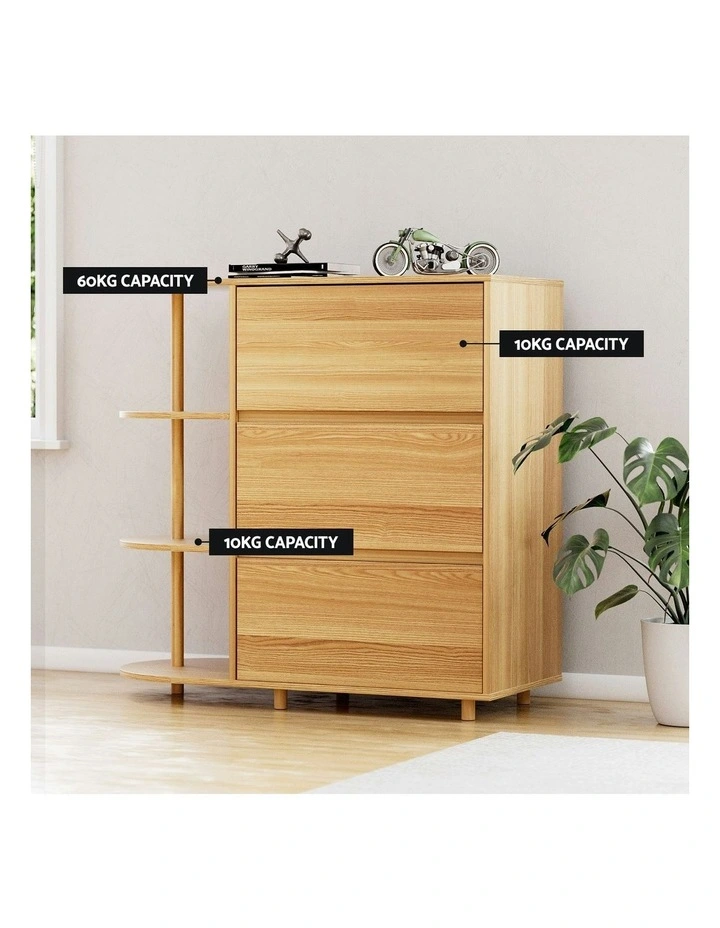 Chest of 3 Drawers 3 Shelves Storage Cabinet in Pine image 7