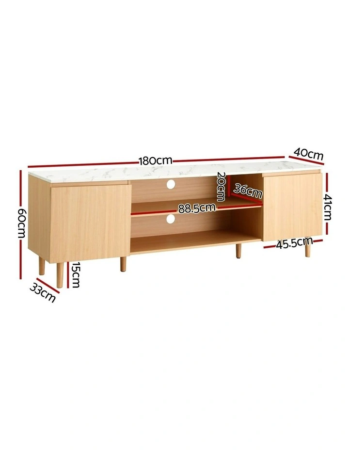 TV Cabinet Entertainment Unit Stand 180cm Pine White image 4