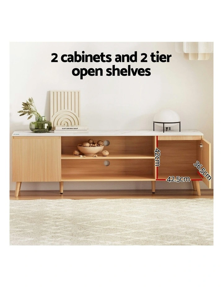 TV Cabinet Entertainment Unit Stand 180cm Pine White image 6