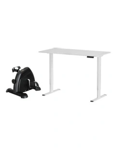 Electric Standing Desk with Mini Peal Exercise Bike 120cm in White