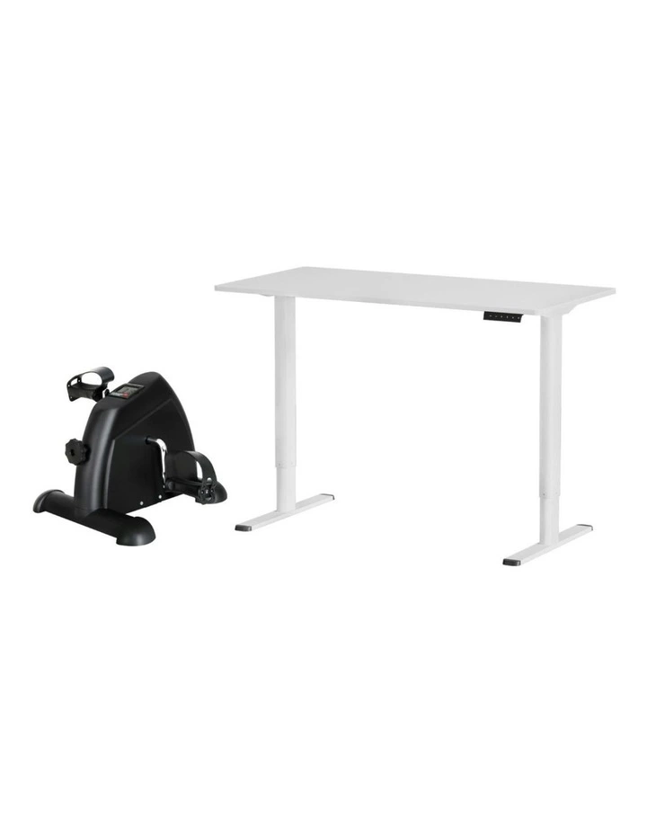 Electric Standing Desk with Mini Peal Exercise Bike 120cm in White image 1