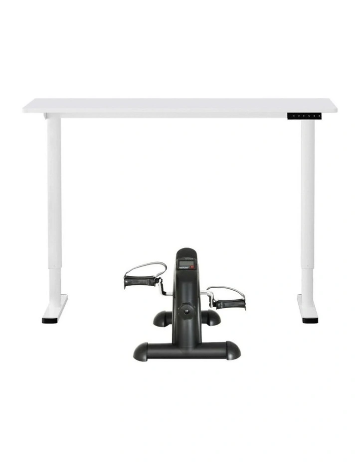 Electric Standing Desk with Mini Peal Exercise Bike 120cm in White image 2