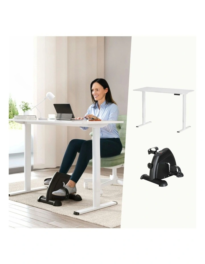 Electric Standing Desk with Mini Peal Exercise Bike 120cm in White image 3