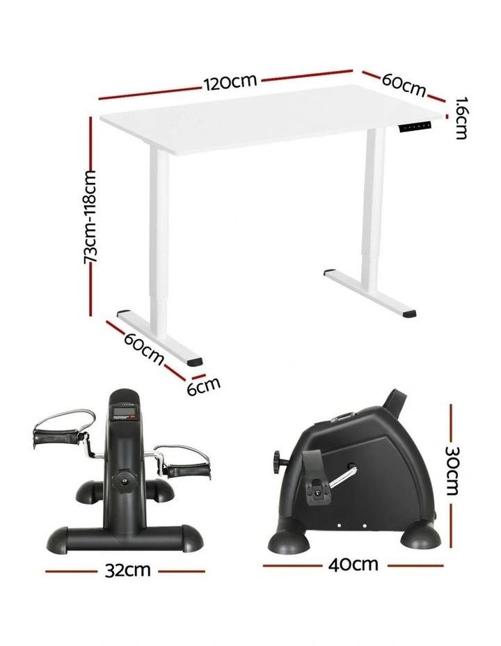 Electric Standing Desk with Mini Peal Exercise Bike 120cm in White image 4