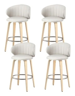 4x Leather Wood Bar Stools in Beige