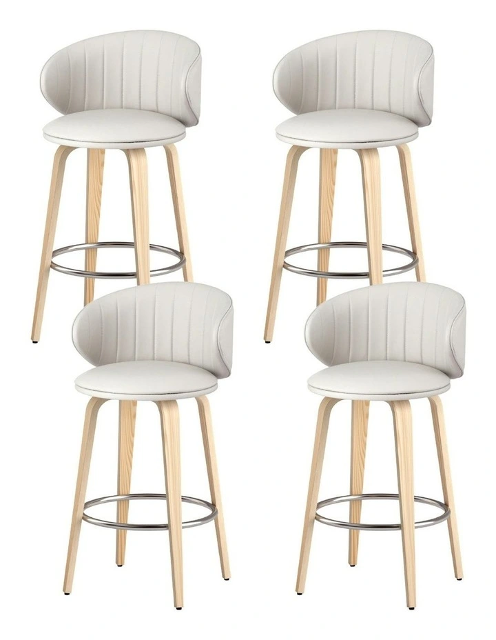 4x Leather Wood Bar Stools in Beige image 1