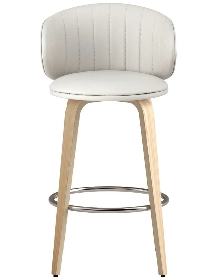 4x Leather Wood Bar Stools in Beige image 2