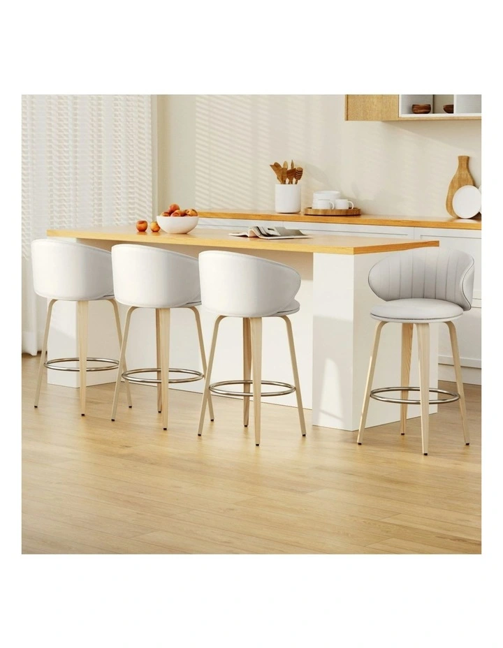 4x Leather Wood Bar Stools in Beige image 3
