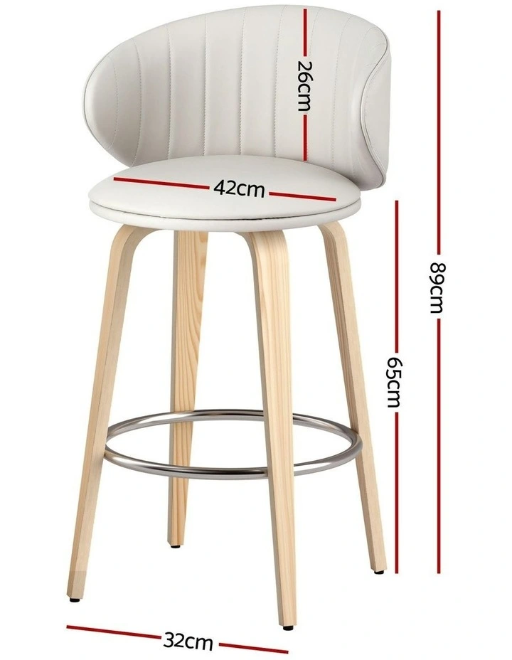 4x Leather Wood Bar Stools in Beige image 4