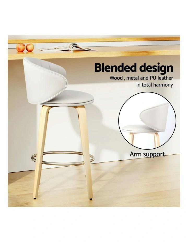 4x Leather Wood Bar Stools in Beige image 6