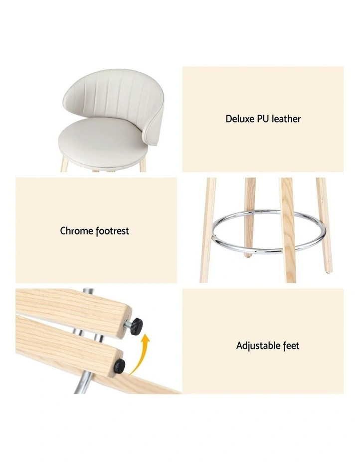 4x Leather Wood Bar Stools in Beige image 7