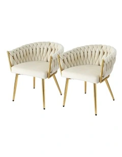 1 Set of 2 Artiss Dining Chairs Velvet Armchair Beige