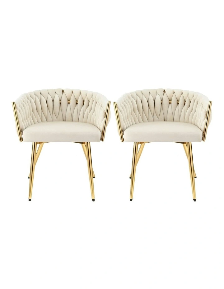 1 Set of 2 Artiss Dining Chairs Velvet Armchair Beige image 2