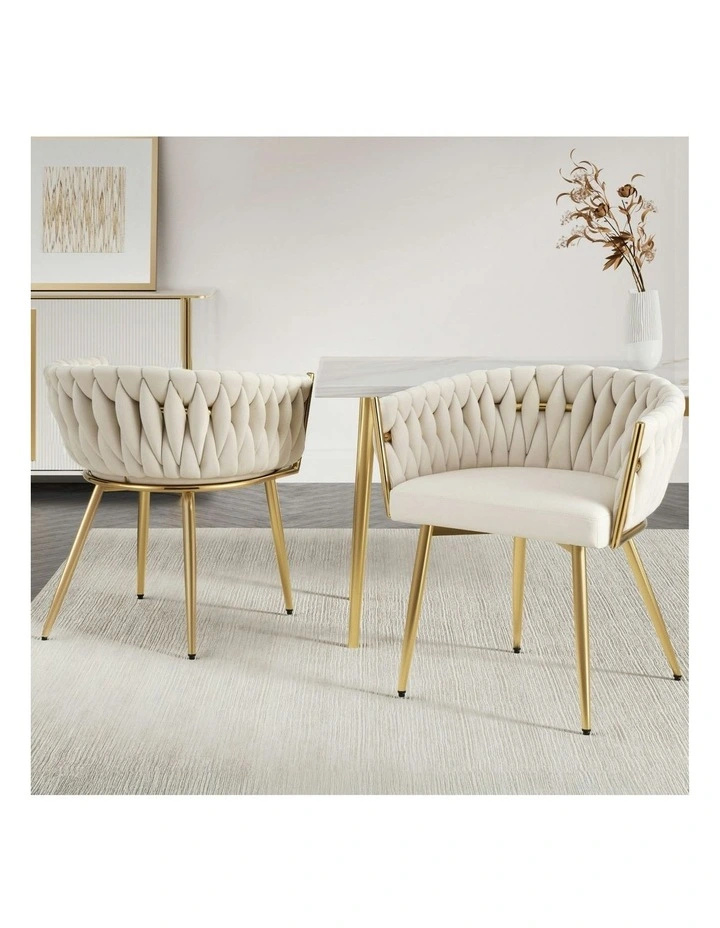 1 Set of 2 Artiss Dining Chairs Velvet Armchair Beige image 3