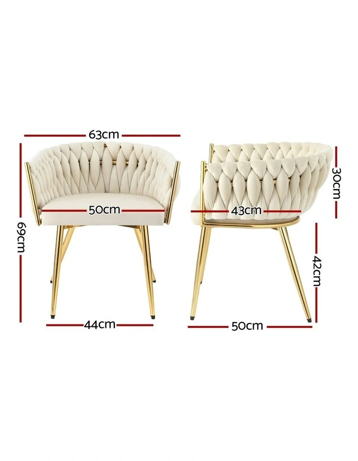 1 Set of 2 Artiss Dining Chairs Velvet Armchair Beige image 4