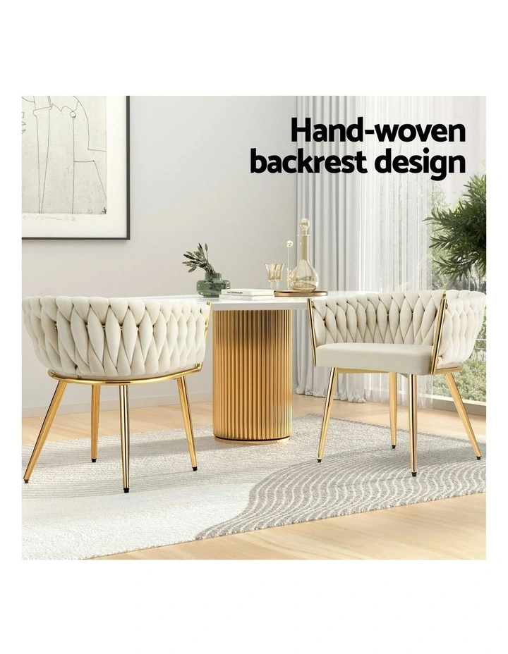 1 Set of 2 Artiss Dining Chairs Velvet Armchair Beige image 5