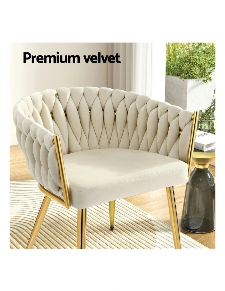 1 Set of 2 Artiss Dining Chairs Velvet Armchair Beige image 7