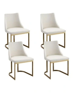 Dining Chairs Linen Fabric Frame Set of 4 in Beige