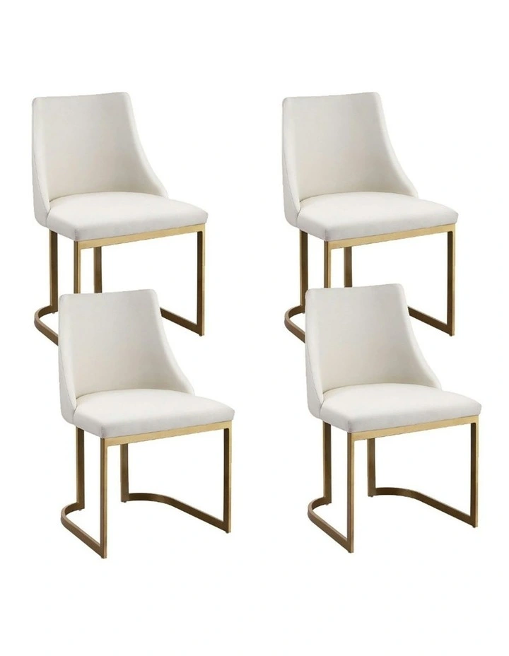 Dining Chairs Linen Fabric Frame Set of 4 in Beige image 1