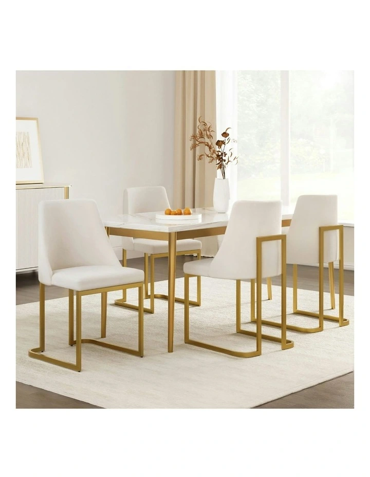 Dining Chairs Linen Fabric Frame Set of 4 in Beige image 3