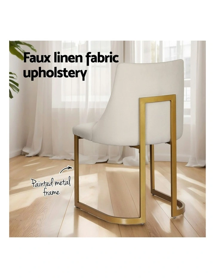 Dining Chairs Linen Fabric Frame Set of 4 in Beige image 6