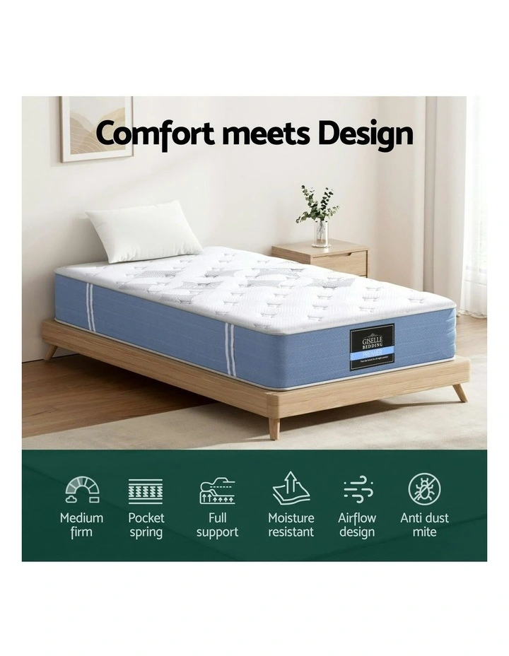 Mattress Single Bed Pocket Spring Mattresses 25cm in White image 5