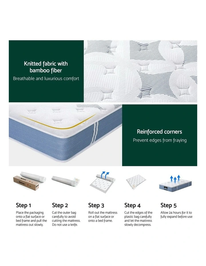 Mattress Single Bed Pocket Spring Mattresses 25cm in White image 7