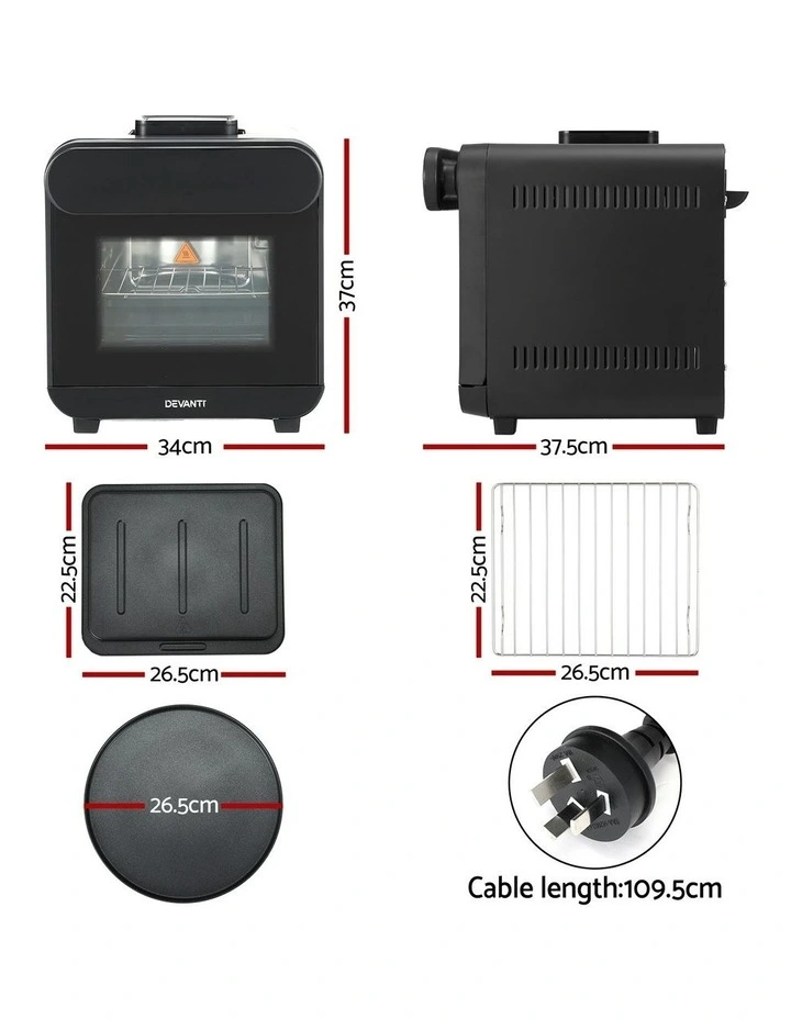 Steam Air Fryer Oven (15L W/ LCD Touch 1600W) in Black image 4