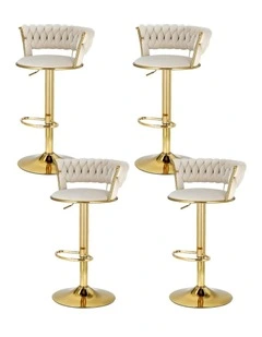 Bar Stools Gas Lift Velvet Woven Backrest Ivory (4x) in Multi