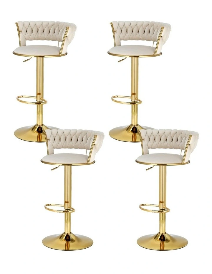 Bar Stools Gas Lift Velvet Woven Backrest Ivory (4x) in Multi image 1