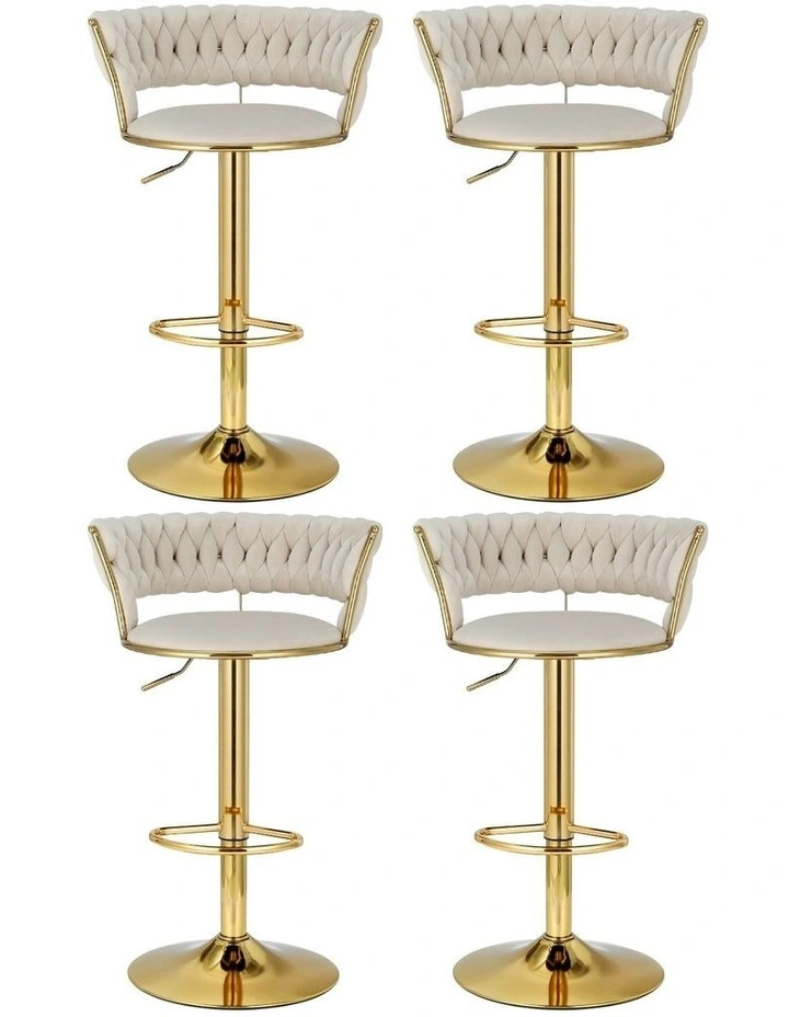 Bar Stools Gas Lift Velvet Woven Backrest Ivory (4x) in Multi image 2