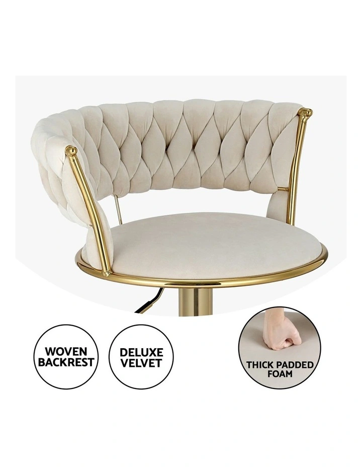 Bar Stools Gas Lift Velvet Woven Backrest Ivory (4x) in Multi image 5