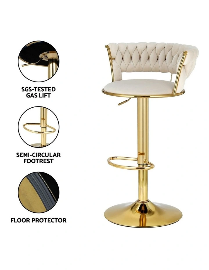 Bar Stools Gas Lift Velvet Woven Backrest Ivory (4x) in Multi image 6