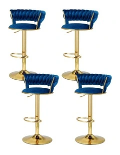 4x Gas Lift Velvet Woven Backrest Bar Stools in Navy