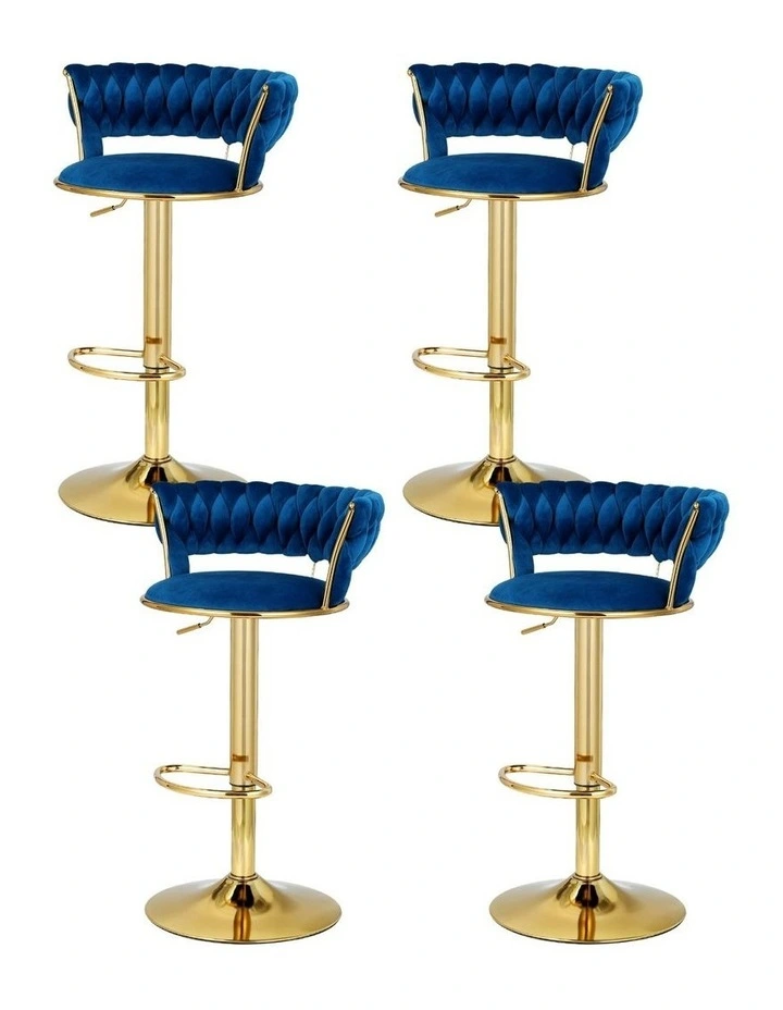 4x Gas Lift Velvet Woven Backrest Bar Stools in Navy image 1