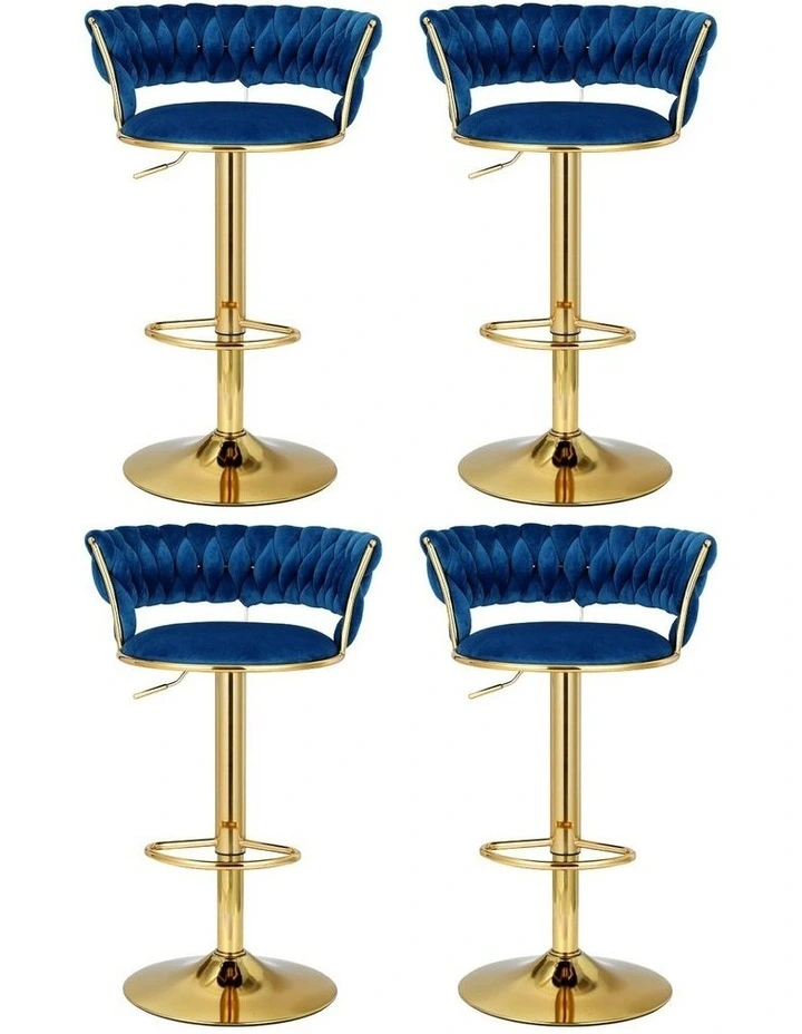 4x Gas Lift Velvet Woven Backrest Bar Stools in Navy image 2