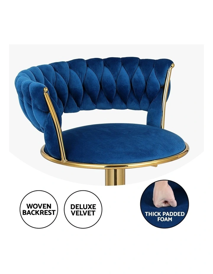 4x Gas Lift Velvet Woven Backrest Bar Stools in Navy image 5