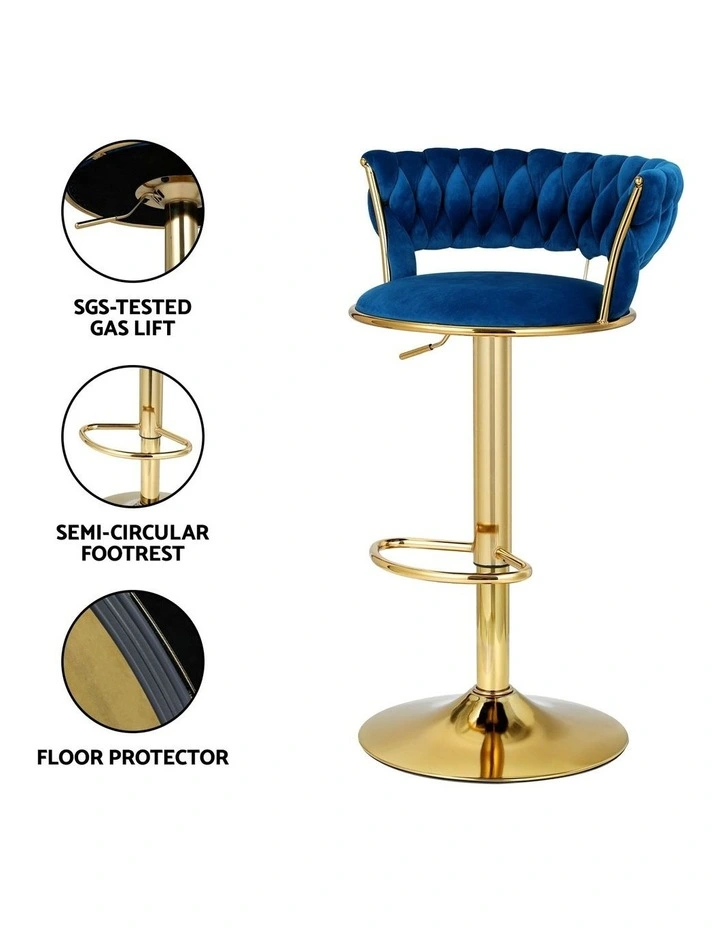 4x Gas Lift Velvet Woven Backrest Bar Stools in Navy image 6