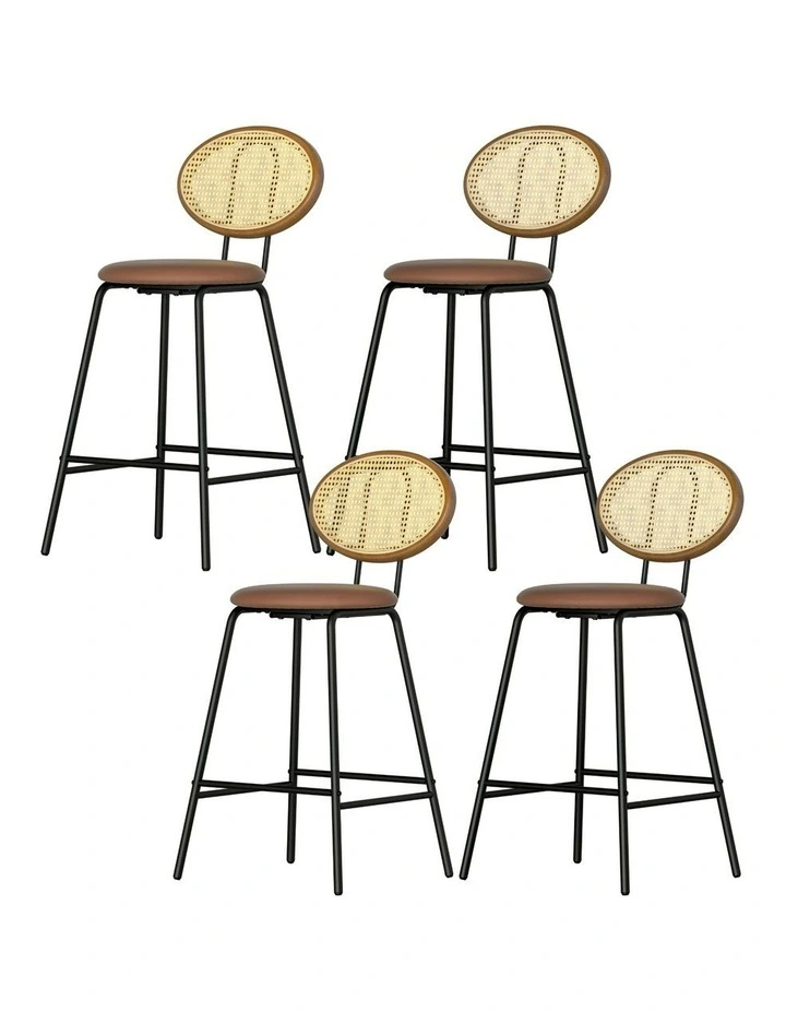4x PU Leather Stools Bar Stools in Brown image 1