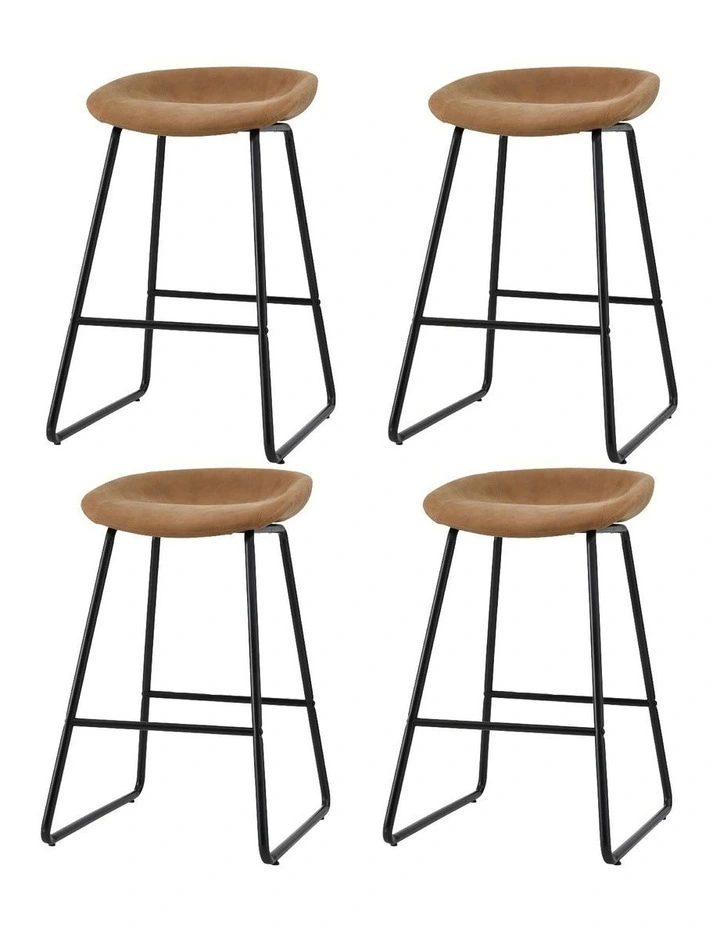 4x PU Leather Metal Bar Stools in Brown image 1