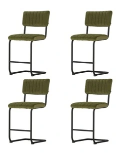 Bar Stools Velvet Chairs x4 in Green