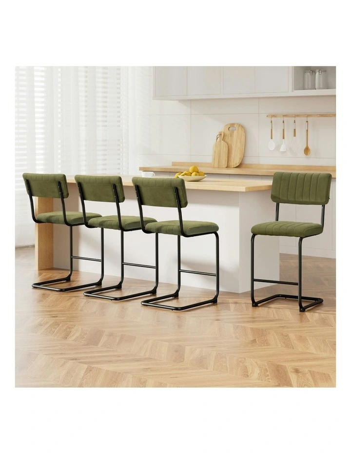 Bar Stools Velvet Chairs x4 in Green image 3