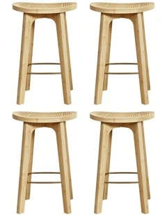 4x Bamboo Rattan Bar Stools in Brown