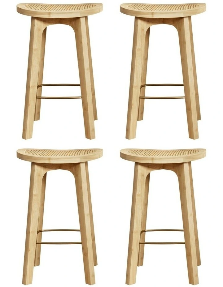 4x Bamboo Rattan Bar Stools in Brown image 1