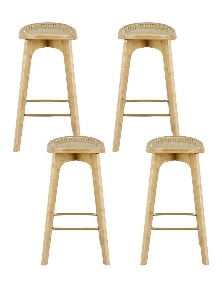 4x Bamboo Rattan Bar Stools in Brown image 2