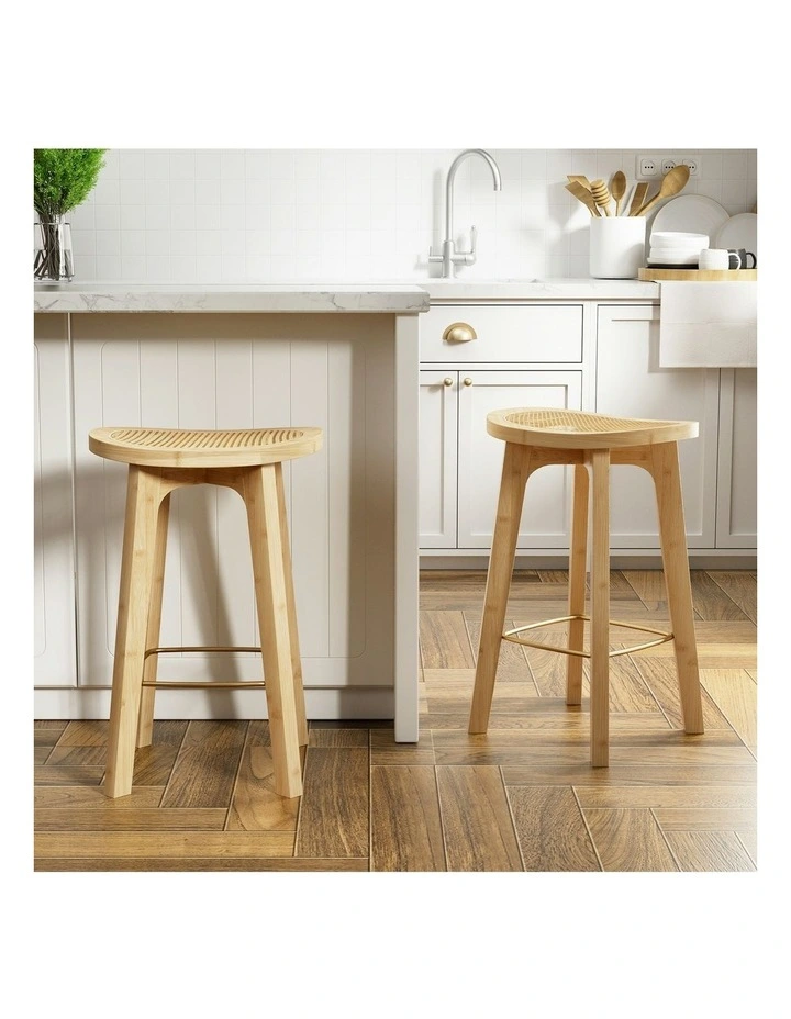 4x Bamboo Rattan Bar Stools in Brown image 3